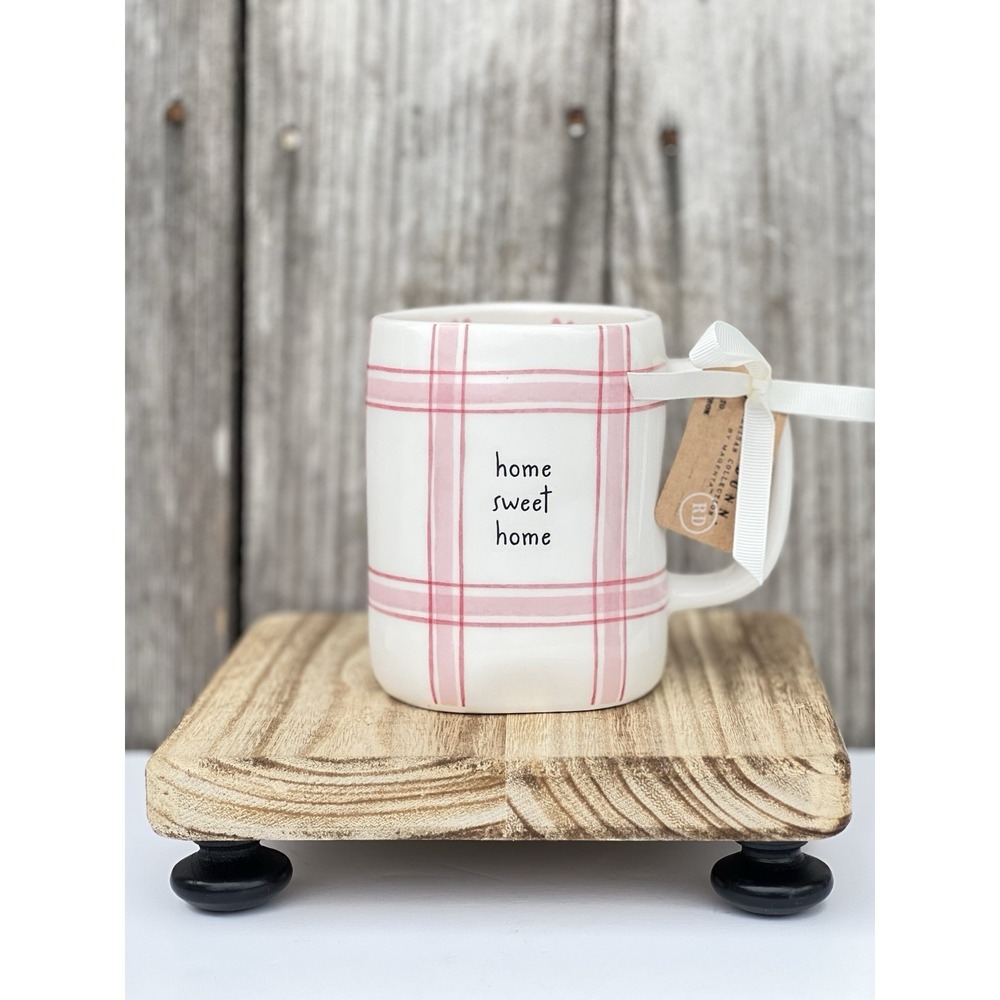 Rae Dunn HOME SWEET HOME Mug With Pink Plaid And Floral Detail Farmhouse NEW